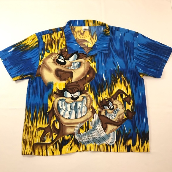 Vintage Looney Tunes Tasmanian Devil Casual Button Up Size XL 2003 - Picture 2 of 9